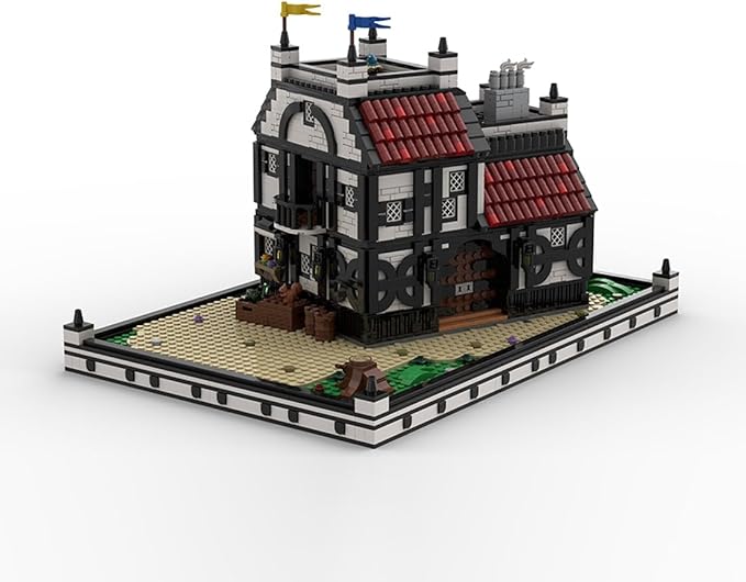 Medieval Village House Building Blocks Set, MOC-210215 Medieval Village Hotel Modular Model, Detailed Interior Furnishings, 2720PCS Collectible Model for Adults
