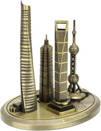 Shanghai Building Collection Model Set, Oriental Pearl Tower and Jin Mao Financial Center Souvenir, Electroplated Bronze Gold Metal Architecture Miniatures for Office Home Decor (Bronze-Large)