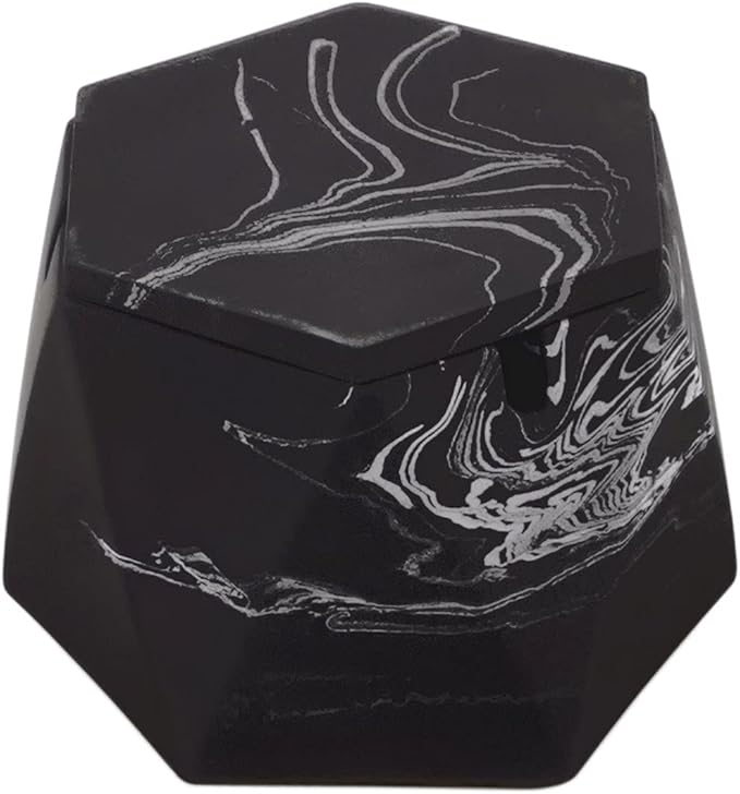 FREELOVE Concrete Ashtray with Lid & Stainless Steel Ashtrays for Cigarettes, Cement Ash Tray Smoking Holder Indoor Smokeless Outdoor Windproof Patio Home Office Cool Decor(Black-White, Large)
