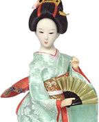 12inch Japanese Geisha Ethnic Japanese Geisha Dolls Oriental Ancient Kabuki Girl Statue Kimono Dolls for Tabletop Home Decor, Light Green