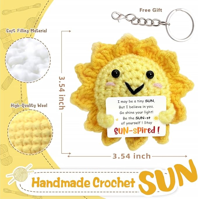 Sunshine Gifts - Positive Crochet Dolls with Cheer Up Messages, Sunshine Gifts for Women, Men & Friend, Emotional Support Dolls - Crochet Emotional Support Buddies | Mental Wellness Companion