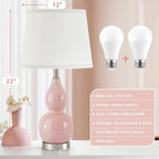 GyroVu 22" Table Lamp Set of 2, Color Temperature Adjustable Double Gourd Ceramic Lamps Classic Nightstand Table Lamps for Bedroom Beside Lamps for Living Room, Pink-Bulbs Included