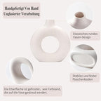 CEMABT White Donut Vase Hollow Ceramic Vase for Flowers Handmade Minimalist Boho ins Style Modern Home Decor for Wedding Dinner Table Party Living Room Office Bedroom(S)