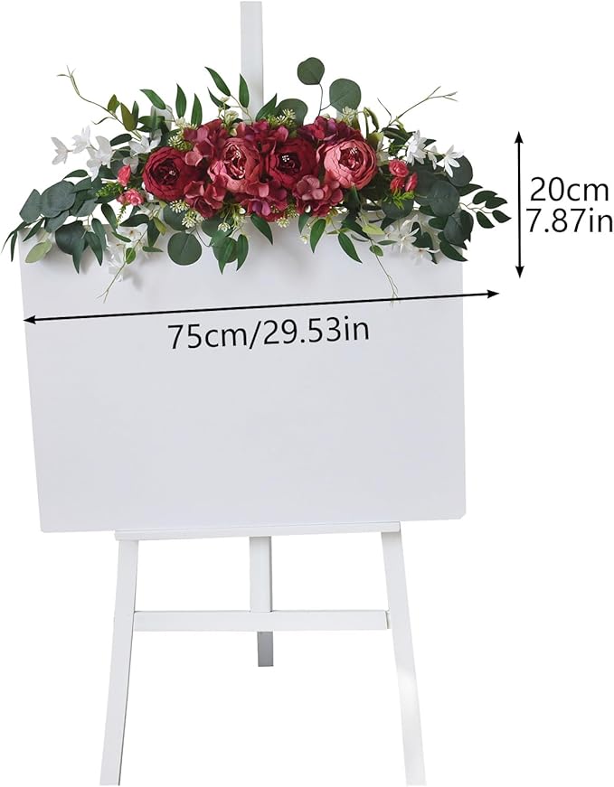 29.5in Wedding Arch Flowers Swag, Artificial Silk Hydrangea Rose Peony Sunflowers Swag with Green Leaves, Spring Decorative Swag Welcome Sign Flowers for Home Room Decor (C)