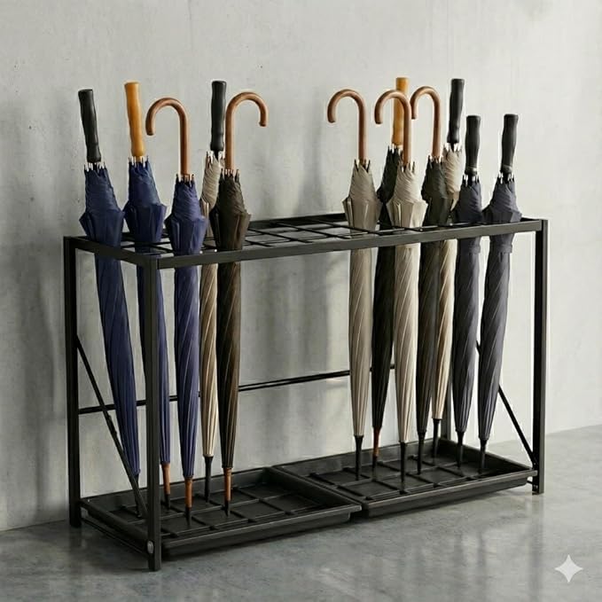 Folding Umbrella Storage Stand Rack Holder Organizer Free Standing Industrial Umbrella Rack for Entryway Home Commercial Office Hotel Entry Hallway Patio Décor with Removable Drip Tray