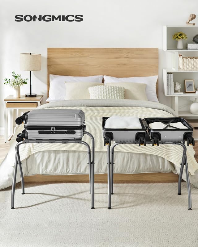 SONGMICS Luggage Rack, Pack of 4, Luggage Racks for Guest Room, Suitcase Stand, Steel Frame, Foldable, for Bedroom, Gray URLR64G04