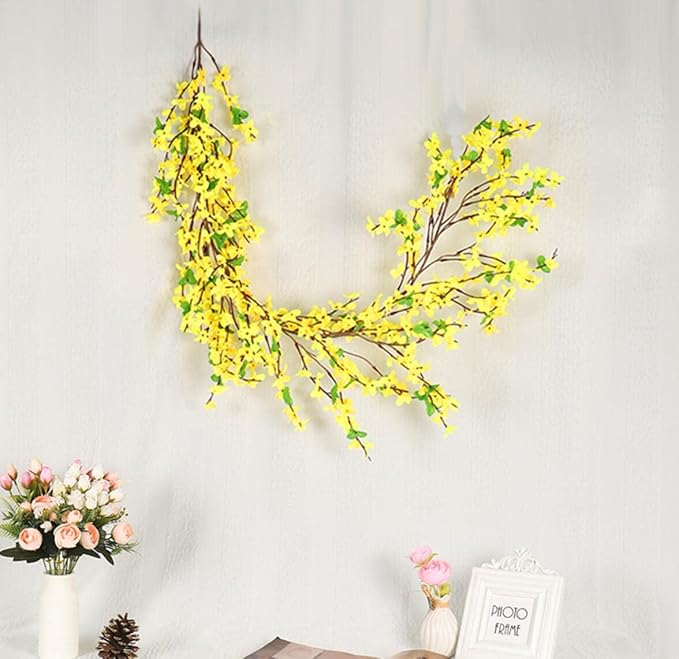 Artificial Forsythia Hanging Flowers 40 Inch Garland Decorative Natural Swag Winter Jasmine Yellow Flowers Silk Flowers Door Wall Flower Swag for Wedding Home Party