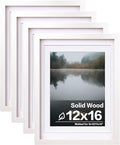 Egofine 12x16 Picture Frames Set of 4, Made of Solid Wood Covered by Plexiglass 9x12 and 11x14 with Mat or 12x16 without Mat, for Wall Mounting Photo Frame White