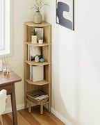 Corner Shelf, 5 Tier Corner Bookshelf, Display Corner Shelf Stand with Storage Rack, Wall Corner Bookshelf for Living Room, Bedroom, Office, Oak