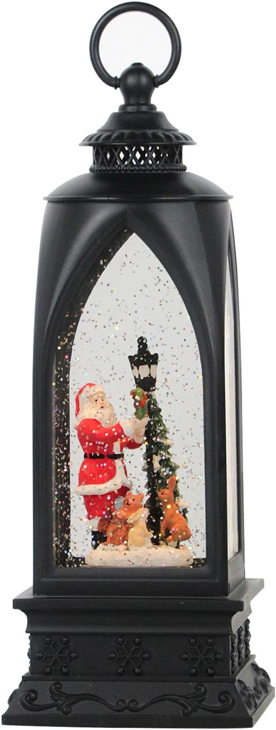 Eldnacele 12” Christmas Snow Globe Lantern Snowman with Music & Timer, USB Lined/Battery Operated Lighted Water Glittering Lantern for Christmas Festival Decoration Gifts – Santa