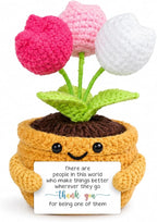 Velyra Tulip Crochet Doll, Make Things Better Positive Flower Doll with Appreciation Card, Handmade Emotional Support Plush, Thank You Gift, Teacher Nurse Coworker Gifts, Small Desk Shelf Decor