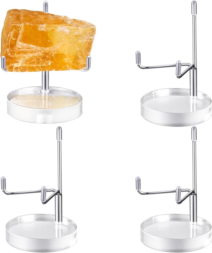 Suzile 4 Pcs Adjustable Metal Arm Display Stand Easel with Acrylic Base Rock Display Easel Holder Acrylic Crystal Clear Plate Stand for Geodes Mineral Agate(Silver,2 x 2 x 3.5 Inch)