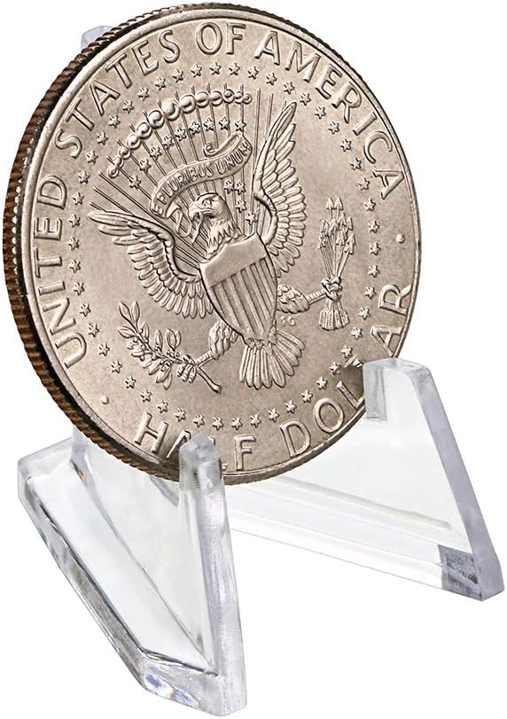 Hipiwe 20 Packs Mini Acrylic Easel Stands Clear Coin Display Easel Holder for Displaying Air-Tite Coins Pocket Watches Capsules Challenge Medals Casino Chips