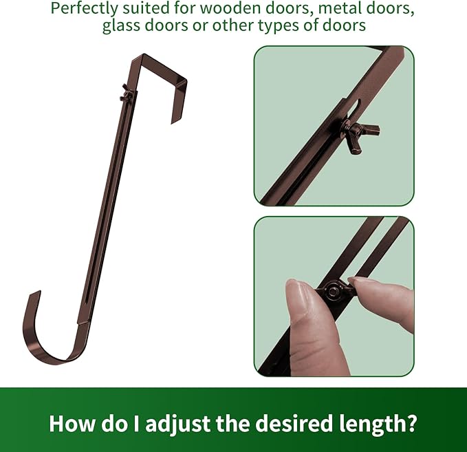 Wreath Hanger for Front Door,Adjustable Metal Wreath Hanger from 12-20", Hold Up 20lb, Indoor or Outdoor Over The Door Wreath Hook Hanger for Easter Spring Halloween Xmas Wreath Decorations (Bronze)