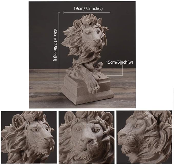 H&W Sandstone Lion - The King of Beasts - Statue Decoration for Home/Study/Living Room, Great Collectible Figurines, Best Gift for The Man, Sandstone Color (HH17-D2)