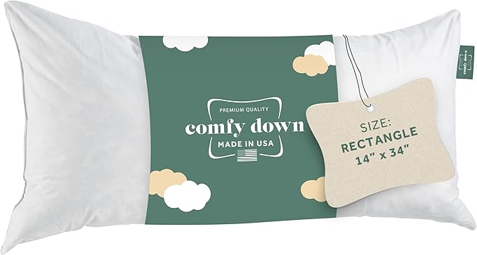ComfyDown Decorative Throw Pillow Insert, Down and Feather Fill, 100% Cotton Cover, 233 Thread Count - Made in USA (14 X 34)