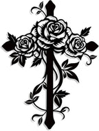 Kercan Metal Rose Cross Wall Decor - Modern Room Decor Black Cross Wall Art Home Decor for Living Room, Bedroom, Dining Room, Porch