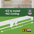 EZ Shelf - Expandable Closet Shelf with Hanging Rod - 41.5" to 74" Closet Shelves Expand - 200 lb Capacity, White - Quick Install Wire Closet Shelving Alternative - Between 1 Side Wall and Back Wall