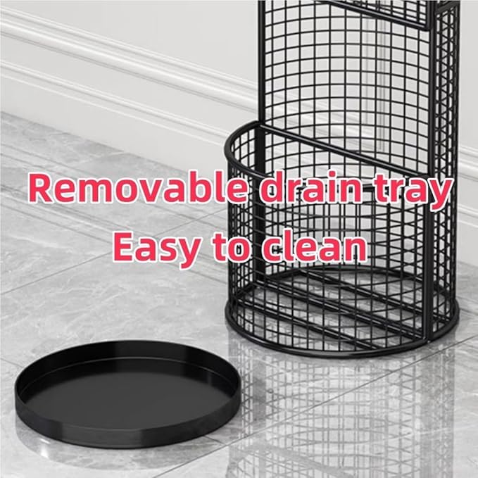 Metal Hollow Drain Rack, Freestanding Umbrella Stand Rack, Umbrella Stand with Water Tray, Multipurpose Umbrella Holder for Entrance, Office(White)