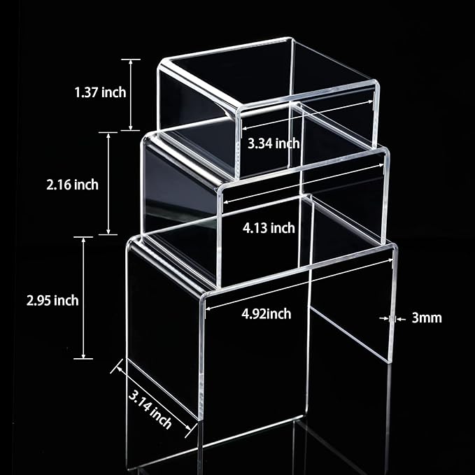 Chuangdi 2 Sets Acrylic Display Risers, Product Stand, Jewelry Display Riser Shelf Showcase Fixtures for Dessert Cupcake Candy Figure Treat Action Showcase(Clear,Small Set)