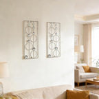 ZEXUIRU 2 Pcs Abstract Metal Art for Wall Decor Living Room Bedroom Bathroom Office Metal Bling Modern Geometric Hanging Vertical Small Iron Sculpture Plaque Pack -Silver 15.7in