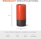 Emissary Home and Garden Two-Tone 19.5 in. H Round Ceramic Umbrella Stand in Bright Orange with High-fire Treatment