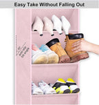 SLEEPING LAMB Over The Door Shoe Rack with Large Deep Pockets, Kids Shoe Organizer for Closet Door, Narrow Hanging Boots Storage, Pink