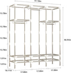Portable Armoire Wardrobe Closet with 3 Drawers and 3 Hanging Rods,Cloth Closet Wardrobe Cabinet for Hanging Clothes,Grey Cover,for Clothing,Bedding,51 in Width