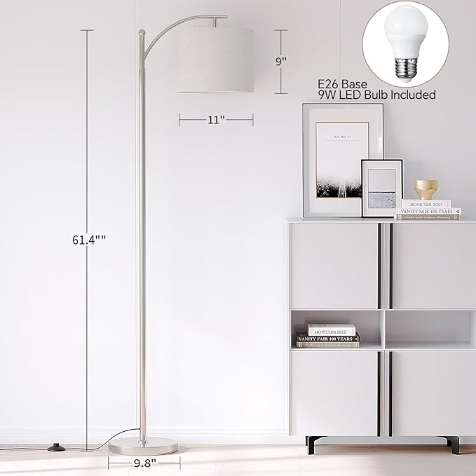 SUNMORY Arc Floor Lamp, Modern Floor Lamp with 9W 3 Color Temperatures Bulb, Metal Standing Lamps with Adjustable Hanging Lampshade, Tall Floor Lamps for Living Room, Bedroom, Office