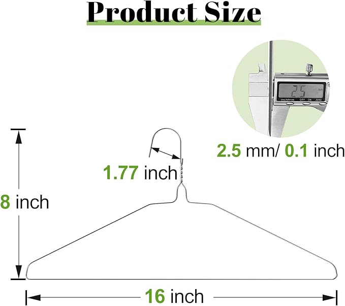 Wire Metal Clothes Hangers Bulk 100 Pack, 16 Inch 12 Gauge Standard Size, Slim Space Saving for Coat Suits Shirts Pants Skirts, Non Slip, Silver