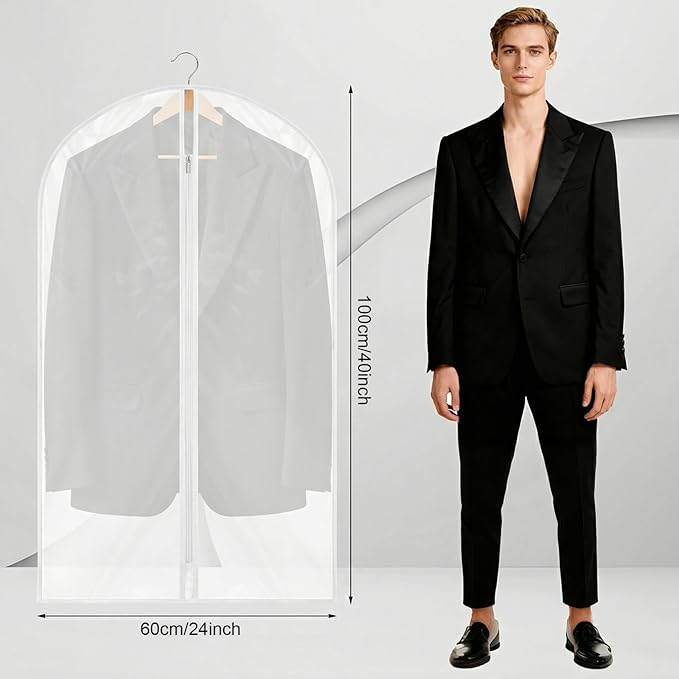 12 Pack Garment Bags 60 * 100cm, 40in PEVA Translucent Garment Covers, Suit Storage Bags, Dress Organizer Bags Used To Protect Shirts, Winter Coats, Jackets（White Edge）