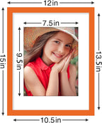 Vittanly 11x14 Picture Frames Set of 9, Shatter Resistant Plexiglass, Display 8x10 Pictures with Mat or 11x14 without Mat, Photo Frames for Wall or Tabletop, Engineered Wood, Orange