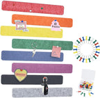 Vuzvuv 8 pcs Bulletin Board Bar Strips with 50 Pushpins & 10 Wooden Clip pins，Self Adhesive Cork Board for Wall，Felt Pin Board for School，Office Decor(Colour)