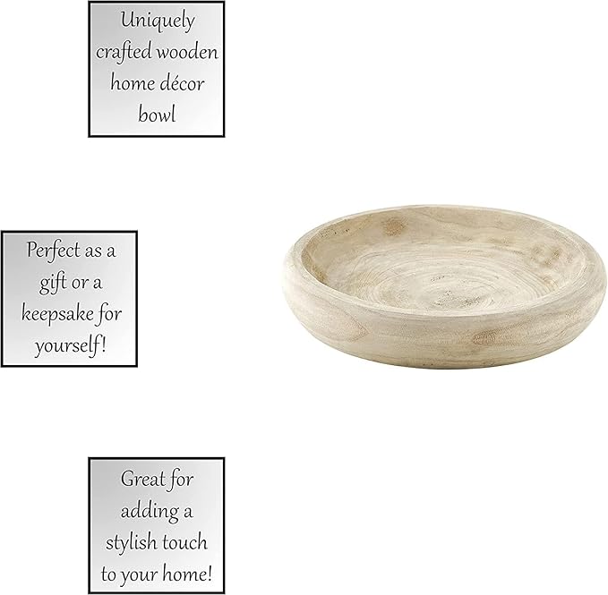 BOLTCORRSE Wooden Decorative Bowl – Hand Carved Natural Wood Fruit Bowl, Rustic Farmhouse Dough Bowl Decor, Wooden Serving Bowl for Coffee Table, Entryway Key Bowl or Kitchen Centerpiece