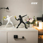 Banksy Street Graffiti Art Statue,Throwing Flower Boy Figurine,Resin Statue Ornaments,Living Room Dining Desk Decorations,Bookshelf Decorative Objects,Modern Home Decor(8.6"/White)
