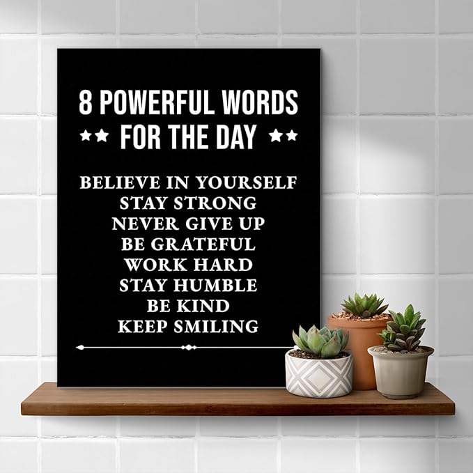Inspirational Wall Decor, Motivational Canvas Painting Wall Art for Men Teen Boy, Black and White Positive Quotes Posters for Bedroom Living Room Classroom Gym Office (11.5 X 15 Inches, Framed)