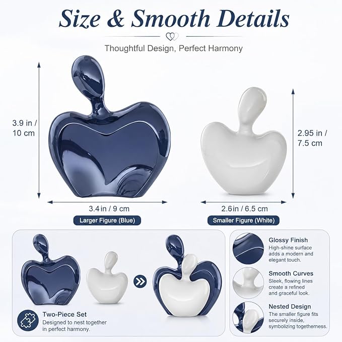 XMGZQ Blue White Mini Hugging Couple Statue Ceramic Lover Figurine Home Decor is a Romantic Gift for Her on Wedding Anniversary and Valentines, TV Stand Decoration Knick Knacks for Shelves (Blue)