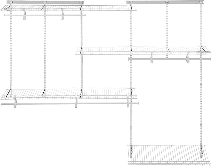 ClosetMaid ShelfTrack Wire Closet Organizer System, Adjustable from 5 to 8 Ft., with Shelves, Clothes Rods, Shoe Shelf, Hardware, Durable Steel, White