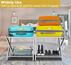 mocomax 2 Pack Folding Luggage Rack for Guest Room, Foldable Suitcase Stand Holder with Metal Storage Shelf for Bedroom, Living Room, Hotel Essentials, Heavy Duty Steel Frame, White