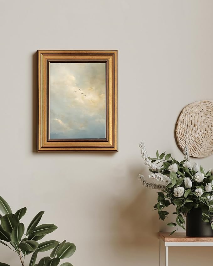 VIYYIEA Vintage Gold Framed Wall Art for Living Room,【Above The Clouds】-(10L x 8W)