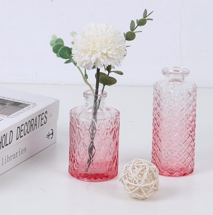 12 Pack Pink Glass Bud Vase Set, Small Vintage Vases for Centerpieces, Decorative Flower Vases for Wedding Home Table Decor