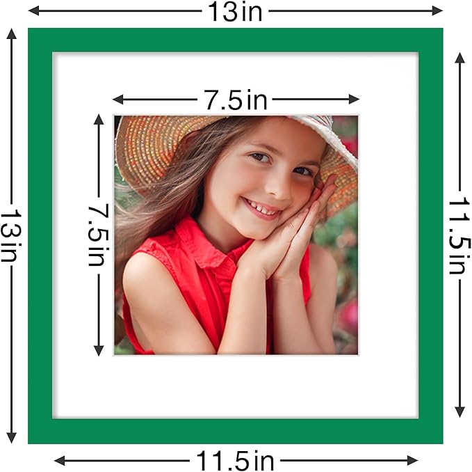 Vittanly 12x12 Picture Frames Set of 9, Shatter Resistant Plexiglass, Display 8x8 Pictures with Mat or 12x12 without Mat, Photo Frames for Wall Mount, Engineered Wood, Green