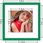 Vittanly 12x12 Picture Frames Set of 9, Shatter Resistant Plexiglass, Display 8x8 Pictures with Mat or 12x12 without Mat, Photo Frames for Wall Mount, Engineered Wood, Green