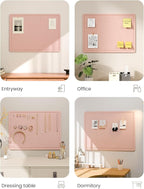 Fluxynara Bulletin Board, 23.6" x 17.5" Cork Board Alternative with 12 Safe Removable Adhesive Tabs, Foldable Felt Pin Board for Home Office, Classroom, Bedroom,Entryway for Walls—Pink
