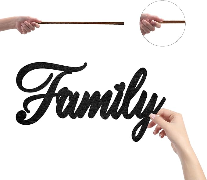 CREATCABIN Family Wood Cut Decor Laser Cut Sign Wooden Door Sign Wall Hanging Decoration Unfinished Color DIY Crafts New House Door Display Gift for Friends New Couple Housewarming Black 11.9x6.3 Inch