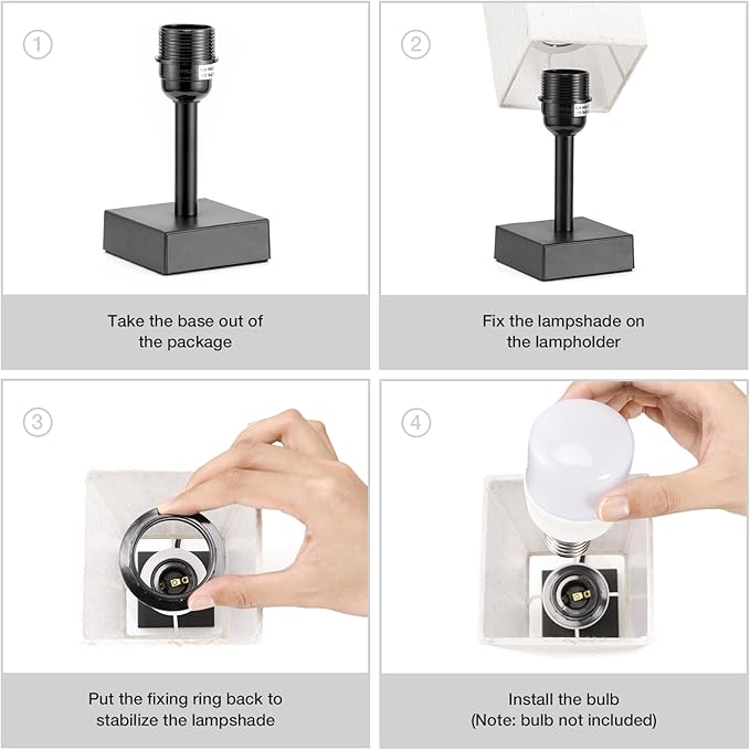aooshine Small Table Lamp for Bedroom - Bedside Lamps for Nightstand, Minimalist Night Stand Light Lamp with Square Fabric Shade, Desk Reading Lamp for Kids Room Living Room Office Dorm