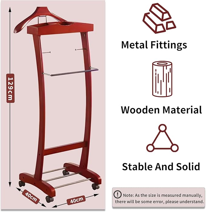 Suit Valet Stands for Women and Men Wooden Suit Valet Stand with Contour Hanger Trouser Bar and Top Storage Tray Contour Hanger Chair Valet for Entryway Bedroom(A)