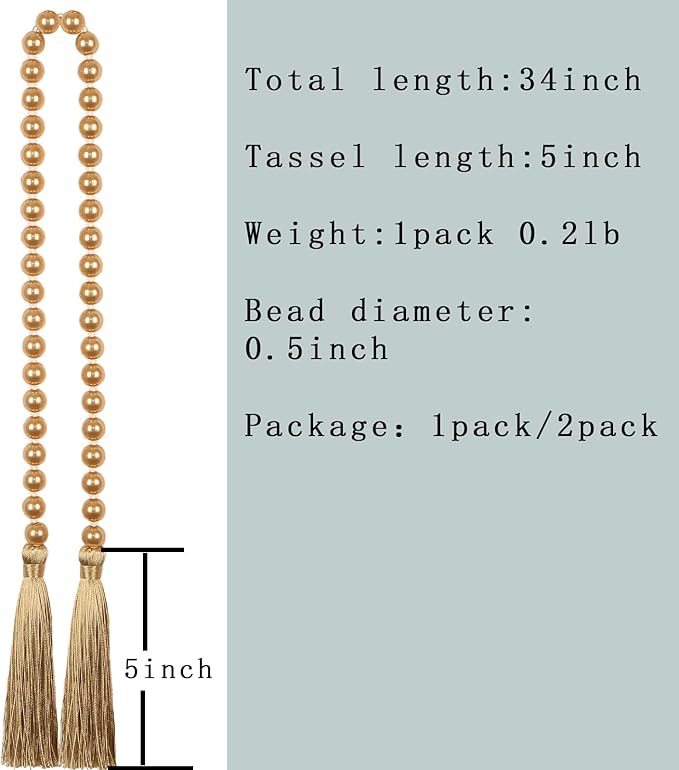 34 Inch Pearl Glass Bead Garland with Tassels - Elegant Boho Table Decor, Fringe Wall Hanging for Wedding, Party, Farmhouse Rustic Prayer Bead Home Decoration(1 Pack,Off White)