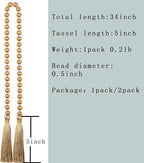 34 Inch Pearl Glass Bead Garland with Tassels - Elegant Boho Table Decor, Fringe Wall Hanging for Wedding, Party, Farmhouse Rustic Prayer Bead Home Decoration (White, 1 Pack)