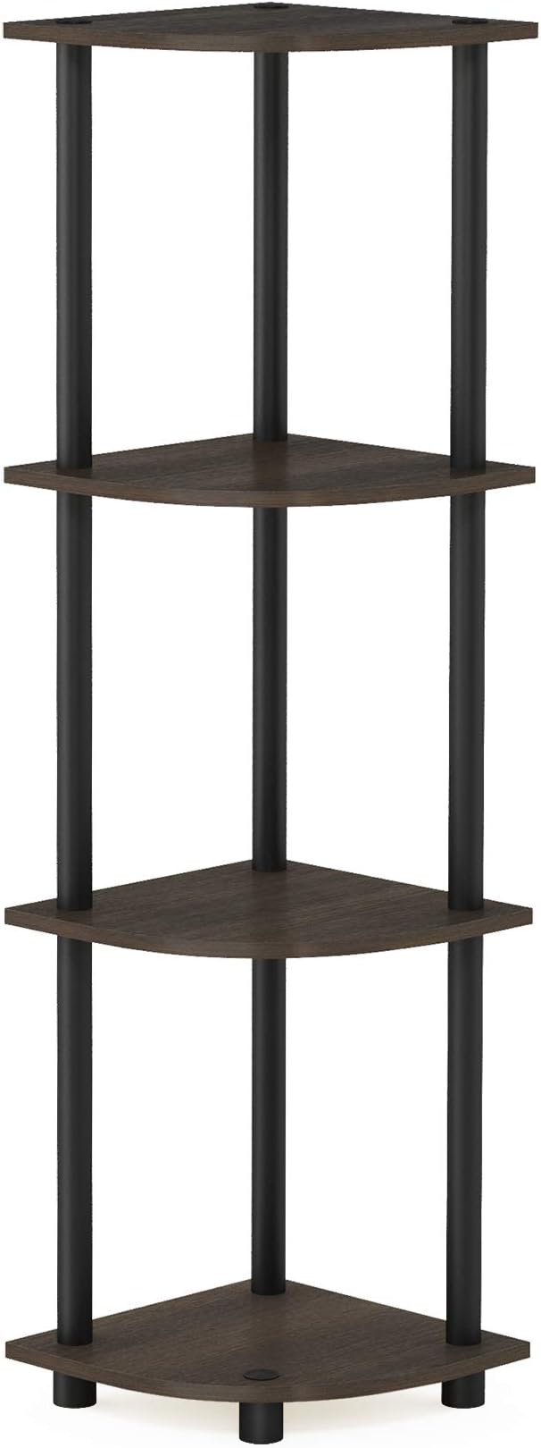 Furinno TURN-N-TUBE Corner Shelf, 4-Tier Corner Bookshelf, Display Storage Shelves with Open Shelves, for Organization and Storage, Living Room, Home Office, Garage, Dark Brown Grain